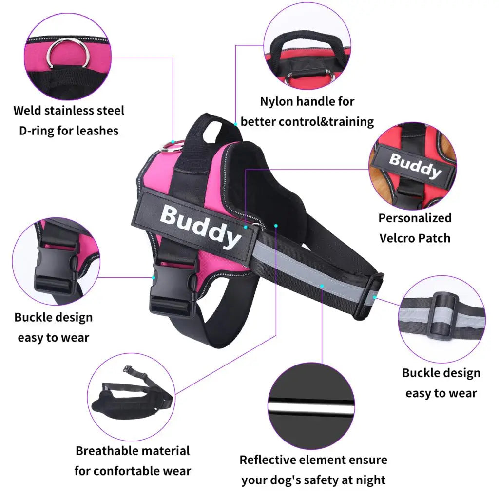 Personalized No-Pull Reflective Dog Harness